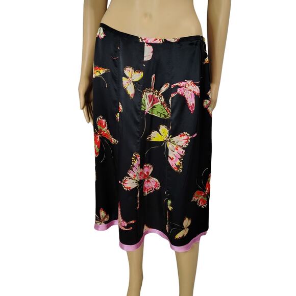 100% Silk Gerard Darel Butterfly Print Pink Black A Line Skirt Size 6 US 42 EU - Picture 1 of 8